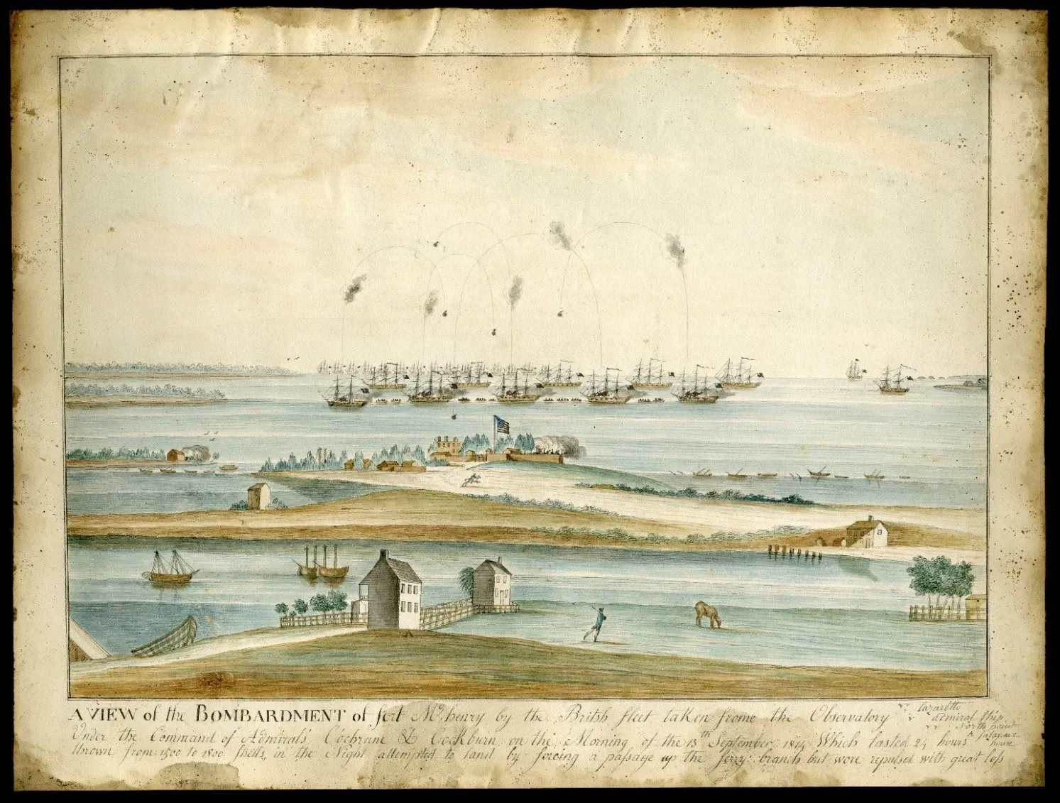 Fort McHenry 砲擊的歷史圖像。