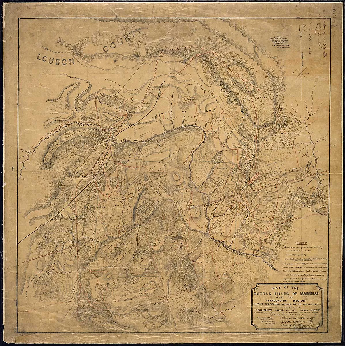 戰後繪製的牛奔河戰場地形圖,1861年8月(美國國家檔案館藏)